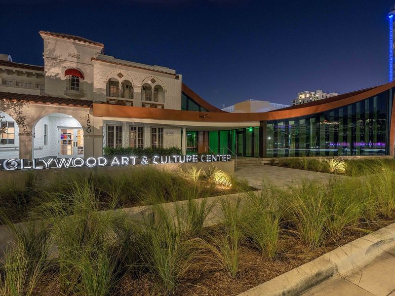 The Art and Culture Center of Hollywood lit up at night